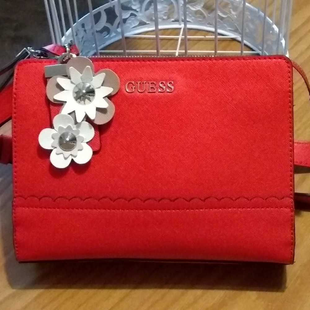 Guess handbag crossbody red flower tassels